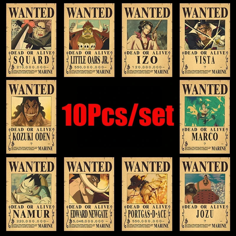 One Piece: "Grand Line Bounties" Vintage Wanted Poster Set (10-Piece Edition)