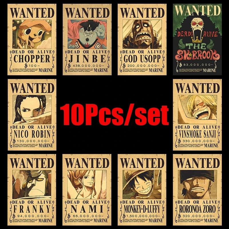 One Piece: "Grand Line Bounties" Vintage Wanted Poster Set (10-Piece Edition)