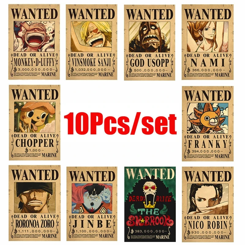 One Piece: "Grand Line Bounties" Vintage Wanted Poster Set (10-Piece Edition)