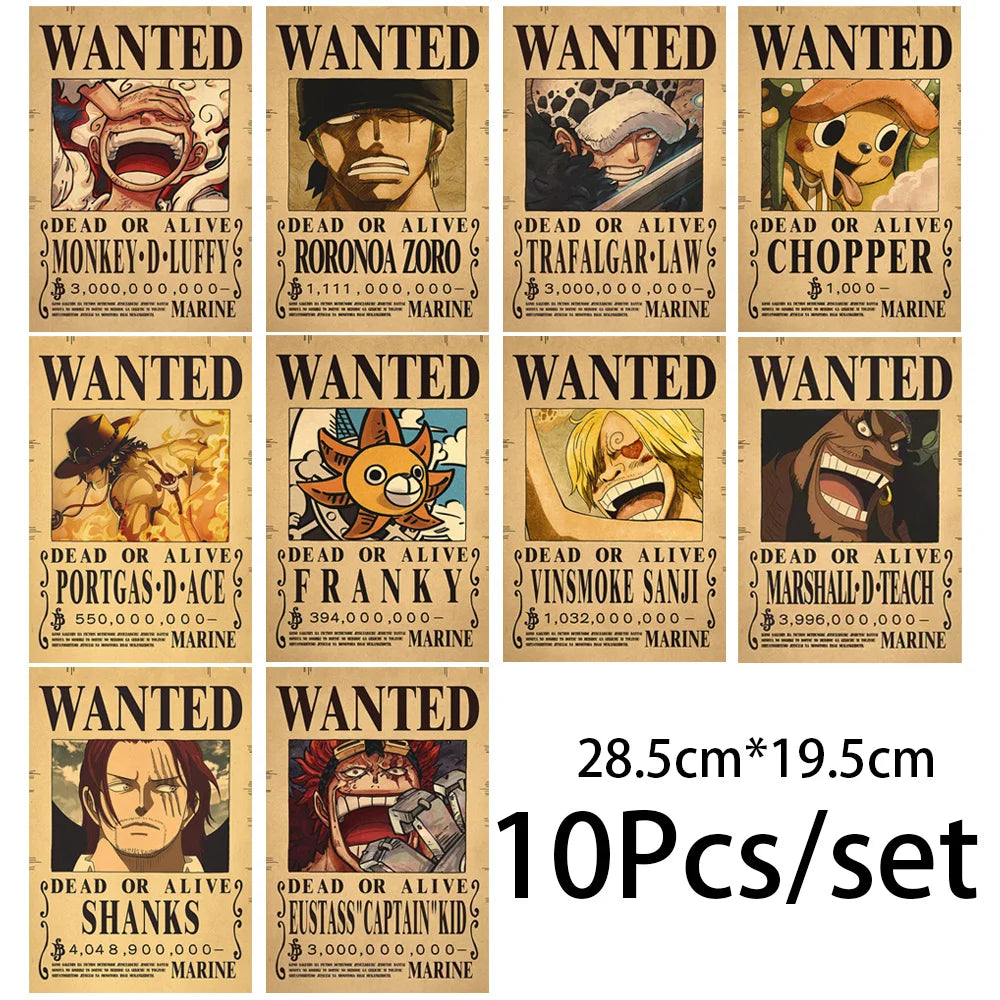One Piece: "Grand Line Bounties" Vintage Wanted Poster Set (10-Piece Edition)